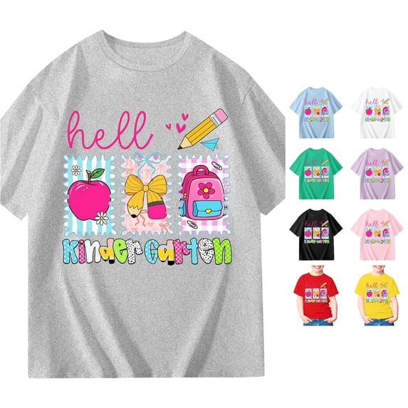 WERYOUNG Kids Back To School T Shirts Cute Cartoon Printed Crewneck Short Sleeve Tees First Day Of School Shirt For Girls Stylish Tops 7-8 Years