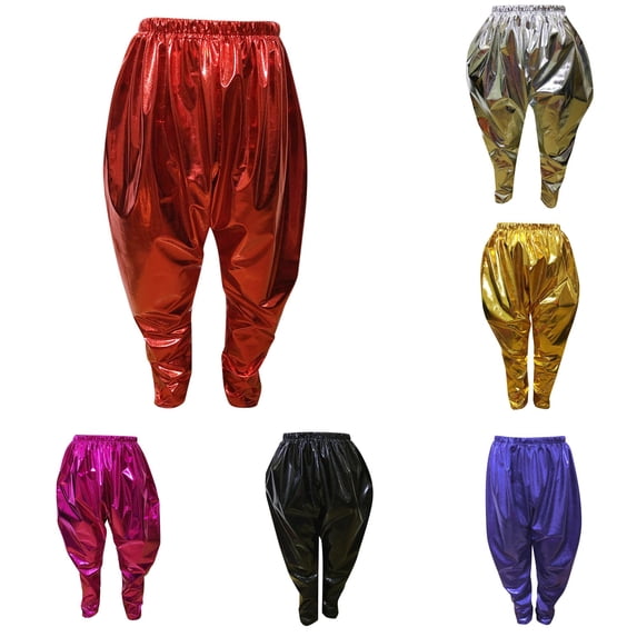 WERYOUNG Kids Boys Girls Metallic Harem Dance Pants Loose Fit Tapered Leg Trousers Girls Fashionable Bottoms 8-9 Years