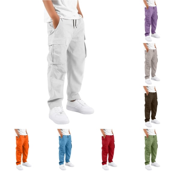 WERYOUNG Kids Cargo Pants With Pockets Elastic Waist Wide Leg Trousers Boys Girls Back To School Pants 11-12 Years