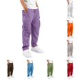 thumbnail image 1 of WERYOUNG Kids Cargo Pants With Pockets Elastic Waist Wide Leg Trousers Boys Girls Back To School Pants 5-6 Years, 1 of 5