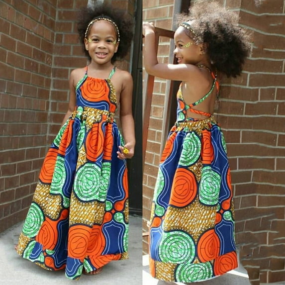 WERYOUNG Kids Girls African Dashiki Print Spaghetti Princess Dress Toddler Child Clothing
