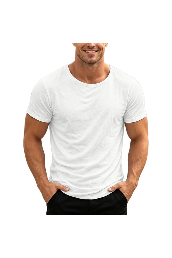 Knit Crew Neck Short Sleeve T Shirt For Man Casual Soft Everyday Basic Tee Holiday Celebration Comfortable Top