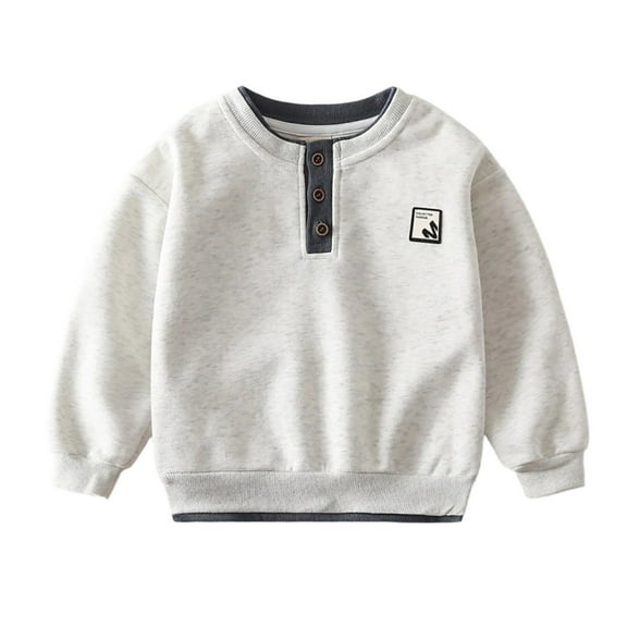 WERYOUNG Little Boy Crewneck Sweatshirts Boys Spring Autumn Sweatshirt Button Round Neck Long Sleeve Casual Pullover Tops For Children 4-5 Years