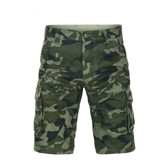 WERYOUNG Men Cargo Shorts Relaxed Fit Camo Short Outdoor Pocket Work Casual Shorts With No Belt Trousers Classic Trunks, Army Green, 34