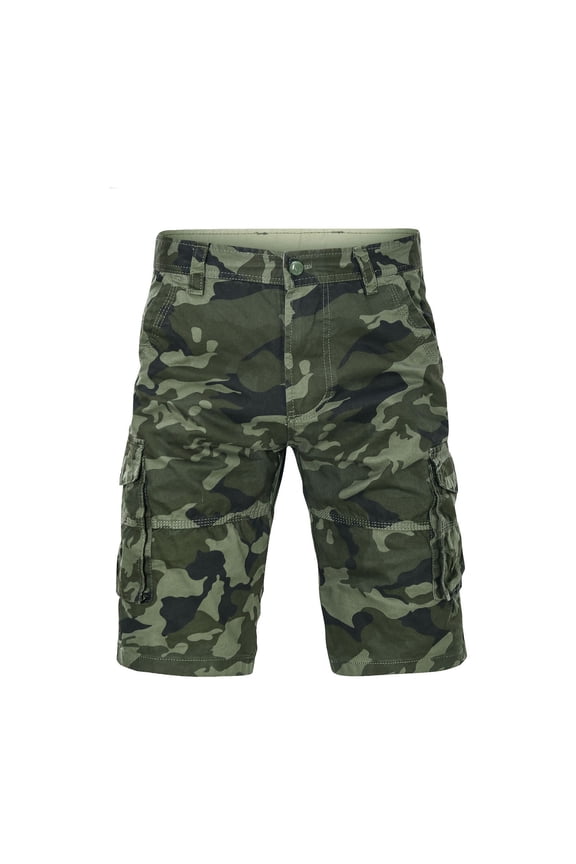 Men Cargo Shorts Relaxed Fit Camo Short Outdoor Pocket Work Casual Shorts With No Belt Trousers Classic Trunks, Army Green, 34