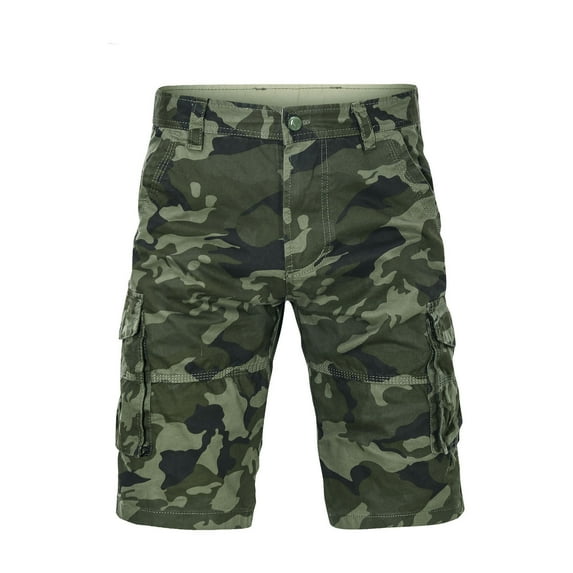 WERYOUNG Men Cargo Shorts Relaxed Fit Camo Short Outdoor Pocket Work Casual Shorts With No Belt Trousers Relaxed Fit Trunks, Army Green, 38