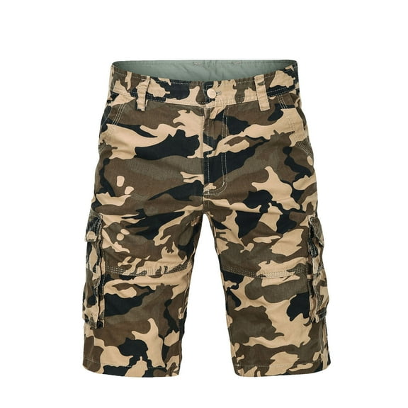 WERYOUNG Men Cargo Shorts Relaxed Fit Camo Short Outdoor Pocket Work Casual Shorts With No Belt Trousers Versatile Trunks, Khaki, 33