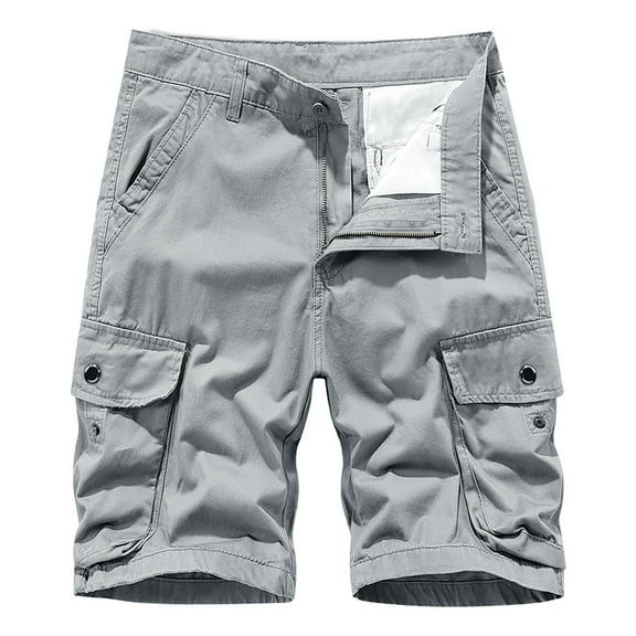 WERYOUNG Men Casual Multi Straight Outdoor Overalls Trousers Shorts Button Pocket Cargo Pants Cozy Trunks, Grey, 31