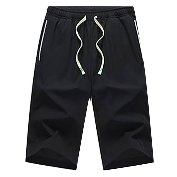 WERYOUNG Men Pants Casual Lightweight 3/4 Baggy Pants Drawstring Elastic Waist Beach Yoga Pants With Pockets Trousers Cozy Bottoms, Black, XXXXL