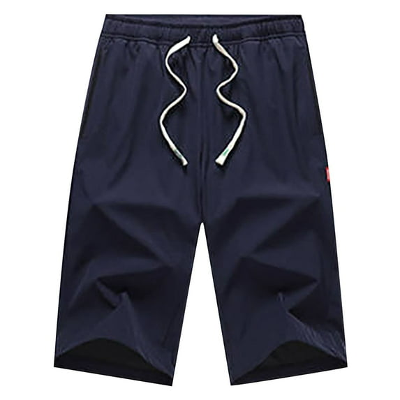 WERYOUNG Men Pants Casual Lightweight 3/4 Baggy Pants Drawstring Elastic Waist Beach Yoga Pants With Pockets Trousers Leisure Bottoms, Dark Blue, L