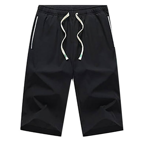 WERYOUNG Men Pants Casual Lightweight 3/4 Baggy Pants Drawstring Elastic Waist Beach Yoga Pants With Pockets Trousers Soft Bottoms, Black, M