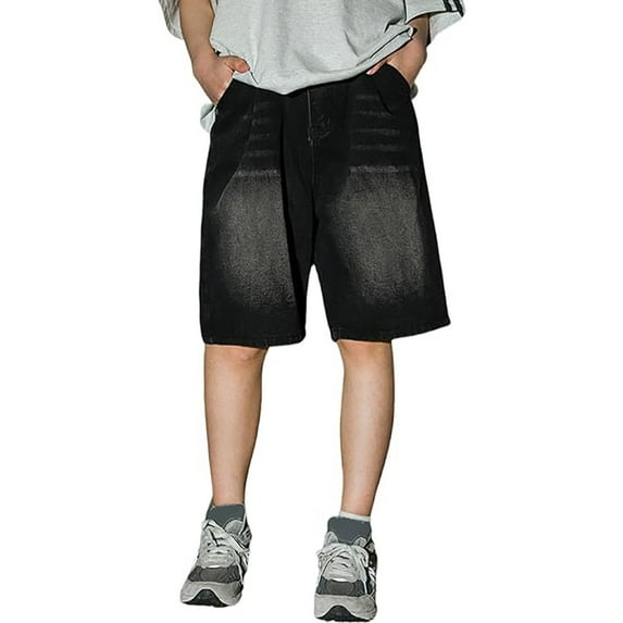 WERYOUNG Men Shorts Baggy Short Jeans Boys Baggy Jeans Boys Jorts Baggy Fit Jeans Shorts Shorts Street Dance Shorts Skateboard Shorts Breathable Trunks, Black, L