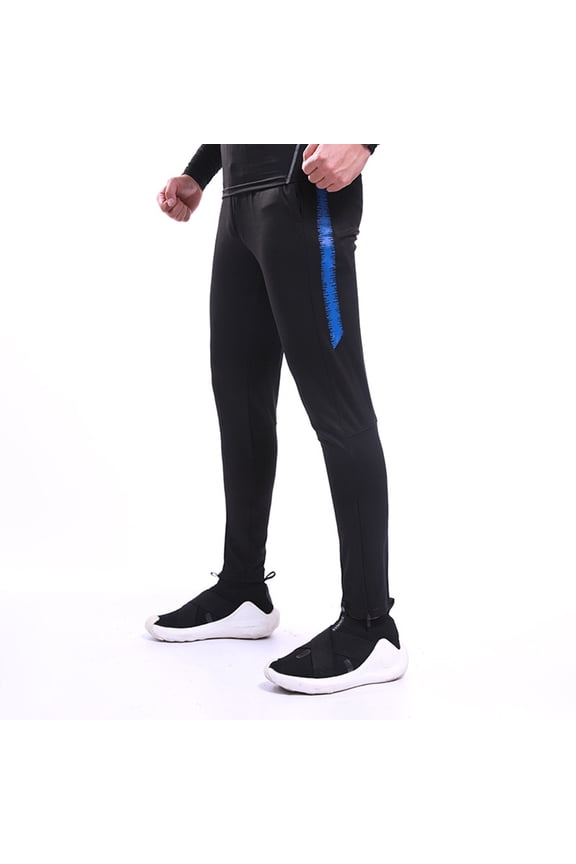 Men Spring Autumn Soccer Training Pants Knitted Tapered Jogging Trousers Lightweight Running Long Pants Comfort Bottoms, Blue, S