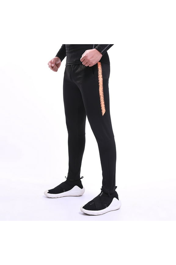 Men Spring Autumn Soccer Training Pants Knitted Tapered Jogging Trousers Lightweight Running Long Pants Stylish Bottoms, Orange, XS