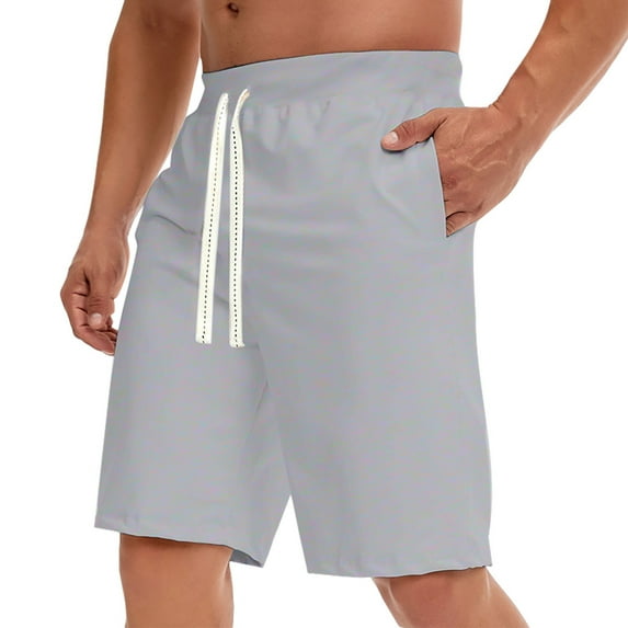 WERYOUNG Men Summer Casual Athletic Beach Shorts Solid Color Drawstring Sports Workout Shorts With Pockets Trousers Breathable Trunks, GY2, L