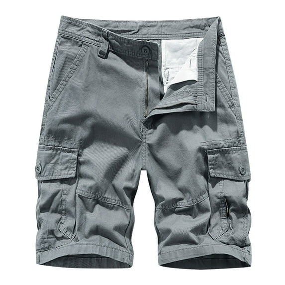 WERYOUNG Men Summer Solid Color Casual Wash Pocket Cargo Shorts Cozy Trunks, Light Gray, 30