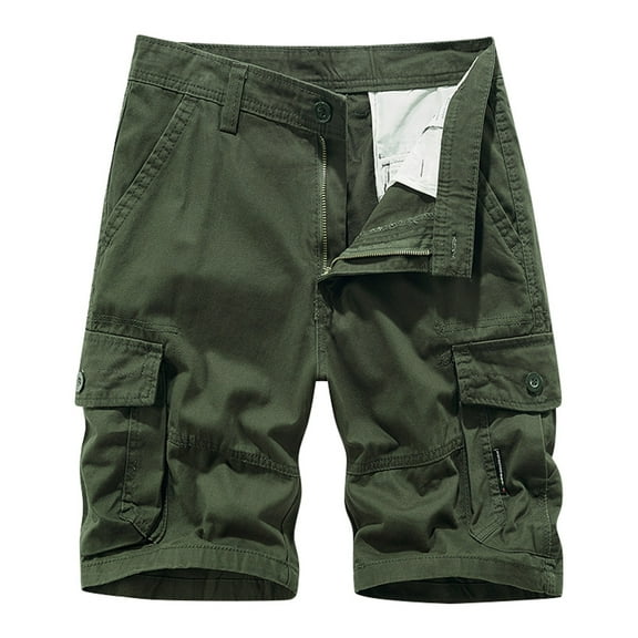 WERYOUNG Men Summer Solid Color Casual Wash Pocket Cargo Shorts Relaxed Fit Trunks, Army Green, 32