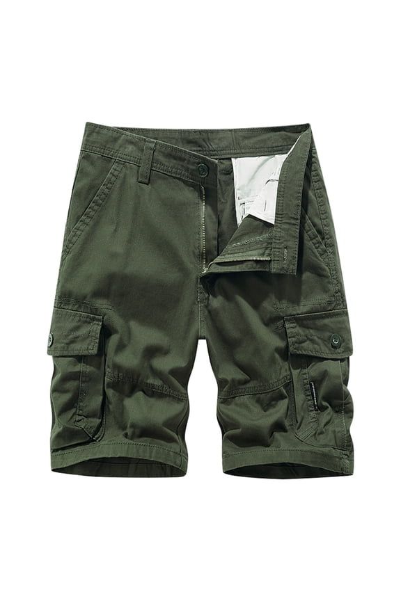 Men Summer Solid Color Casual Wash Pocket Cargo Shorts Relaxed Fit Trunks, Army Green, 32