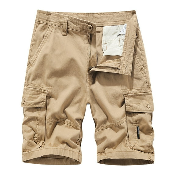 WERYOUNG Men Summer Solid Color Casual Wash Pocket Cargo Shorts Stylish Trunks, Khaki, 31