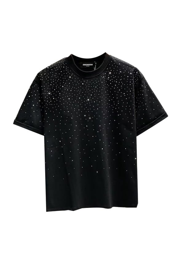 Men's Casual T-Shirts With Rhinestone Comfortable Short Sleeve Tee For Home Lounging Cozy Tops