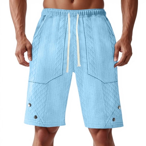 WERYOUNG Mens Athletic Shorts Summer Fashion Solid Color Jacquard Casual Shorts Drawstring Elastic Waist Running Shorts Male Breathable Outdoor Shorts,Sky Blue,S