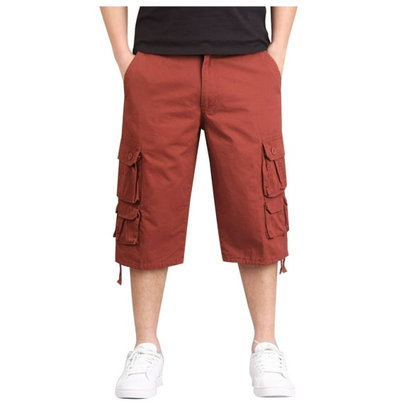 WERYOUNG Mens Casual Fashion Large Pocket Belt Solid Color Cargo Shorts Cozy Trunks, , 30