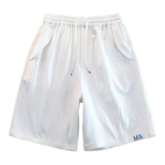 WERYOUNG Mens Linen Shorts Casual Classic Fit Embroidered Drawstring Summer Beach Shorts For Men And Pockets Male Stylish Sports Shorts,White,Xxxxl