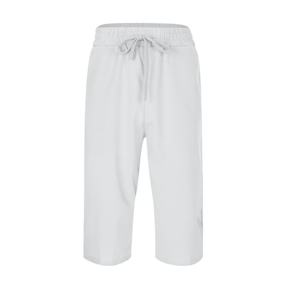 WERYOUNG Mens Linen Shorts Men Casual Capri Pant Summer Beach Yoga Shorts With Pockets Trousers Cozy Trunks, White, L
