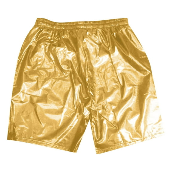 WERYOUNG Mens Sexy Shorts Metallic Shiny Sparkly Hot Drawstring Short Pants With Pockets Trousers Soft Trunks, Gold, XXL
