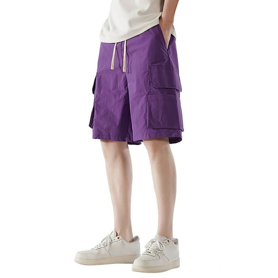 WERYOUNG Mens Solid Color Loose Cargo Shorts Plus Size Fashionable Casual Sports Straight Pants Trousers Breathable Trunks, , L