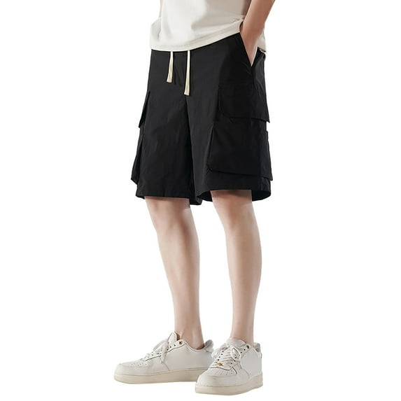 WERYOUNG Mens Solid Color Loose Cargo Shorts Plus Size Fashionable Casual Sports Straight Pants Trousers Leisure Trunks, Black, XXXXL
