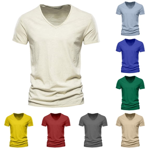 WERYOUNG Mens T-Shirts Casual V Neck Loose Fit T Shirts Stretchy Solid Color Summer Tee For Daily Wear Trendy Top L