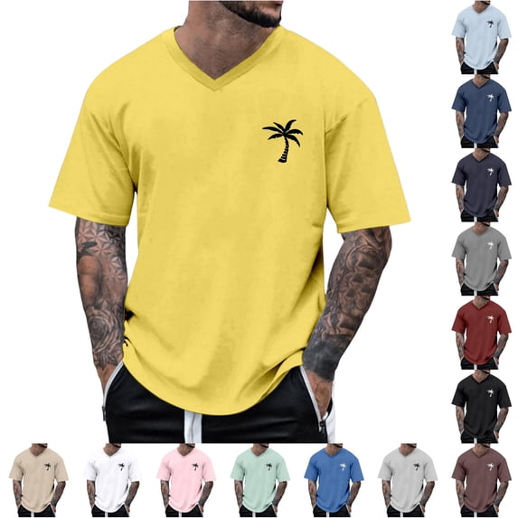 WERYOUNG Mens T-Shirts Oversized Tshirts For Men Summer Crew Neck Short Sleeve T Shirt With Coconut Tree Print Basic Tees Comfortable Tops XS