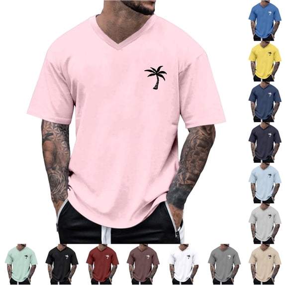 WERYOUNG Mens T-Shirts Oversized Tshirts For Men Summer Crew Neck Short Sleeve T Shirt With Coconut Tree Print Basic Tees Soft Top XS