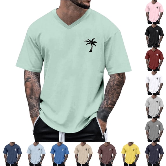 WERYOUNG Mens T-Shirts Oversized Tshirts For Men Summer Crew Neck Short Sleeve T Shirt With Coconut Tree Print Basic Tees Stylish Tops XL