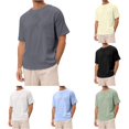 thumbnail image 1 of WERYOUNG Mens T-Shirts Solid Color Linen Shirt For Man Short Sleeve Crew Neck Beach Tees Trendy Top M, 1 of 8