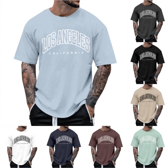 WERYOUNG Mens T-Shirts Summer Casual Letter Printed T-Shirt Short Sleeve O Neck Tees Soft Tops M
