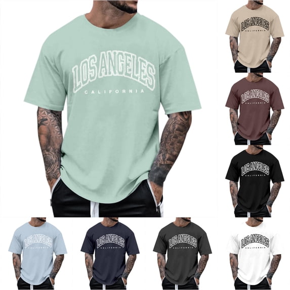 WERYOUNG Mens T-Shirts Summer Casual Letter Printed T-Shirt Short Sleeve O Neck Tees Stylish Tops XL