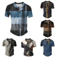 thumbnail image 1 of WERYOUNG Mens T-Shirts Summer Color Block Retro Tees Short Sleeve Button Down Casual Tees Trendy Tops L, 1 of 3