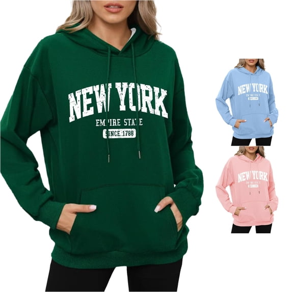 WERYOUNG Oversized Hoodies For Women Long Sleeve Letter Print Hoodies Sweatshirts With Pockets Winter Fall Pullover Hoodies Breathable Top L