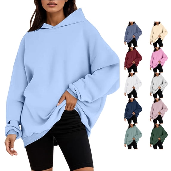 WERYOUNG Oversized Hoodies For Women Long Sleeve Solid Color Hooded Sweatshirts Fall Winter Loose Fit Pullover Hoodies Trendy Tops S