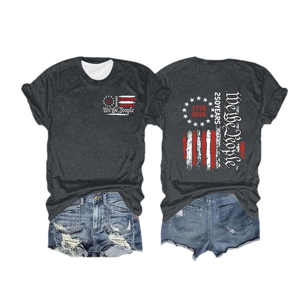 WERYOUNG Patriotic Graphic T Shirt For Women Short Sleeve Crewneck Casual Tee Fourth Of July Celebration T-Shirt Versatile Tops L