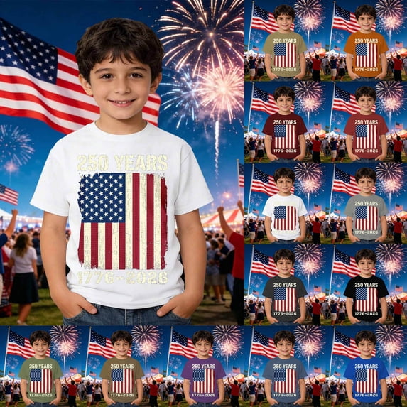 WERYOUNG Patriotic Graphic T Shirts For Boys Round Neck Short Sleeve Festival Tee Fourth Of July Celebration T-Shirts Holiday Vacation Stylish Tops 2-13 Years