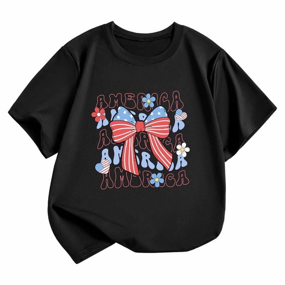 WERYOUNG Patriotic Graphic T Shirts For Girls Round Neck Short Sleeve Festival Tee Fourth Of July Celebration T-Shirts Holiday Vacation Versatile Top