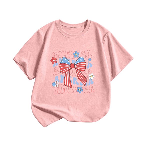 WERYOUNG Patriotic Graphic T Shirts For Girls Round Neck Short Sleeve Festival Tee Fourth Of July Celebration T-Shirts Home Lounging Stylish Tops