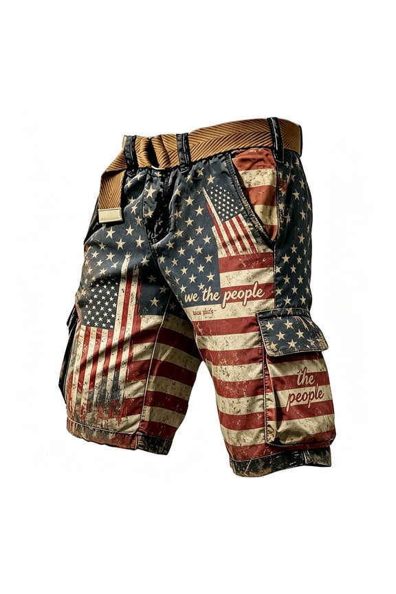 Patriotic Printed Workwear Casual Shorts For Man 250th Anniversary Celebration Cargo Shorts Travel Party Comfortable Bottoms