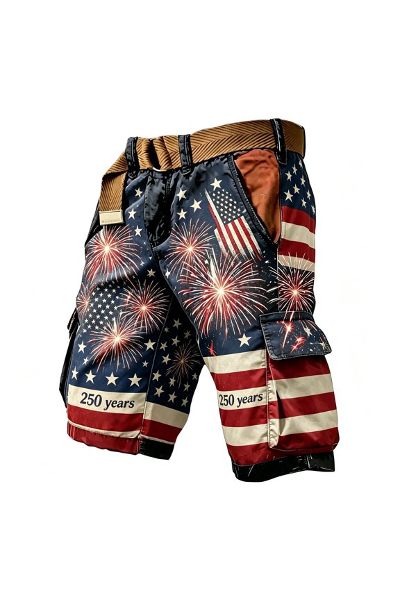 Patriotic Printed Workwear Casual Shorts For Man Independence Day Celebration Cargo Shorts Outdoor Sport Versatile Bottom