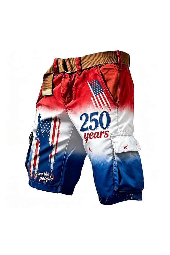 Patriotic Printed Workwear Casual Shorts For Man Independence Day Festival Cargo Shorts Home Lounging Versatile Bottom