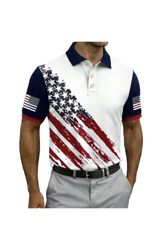 Patriotic Stars And Stripes Shirts For Man USA Fourth Of July Celebration Shirt Short Sleeve Button Front Performance Shirts Trendy Top XXXL