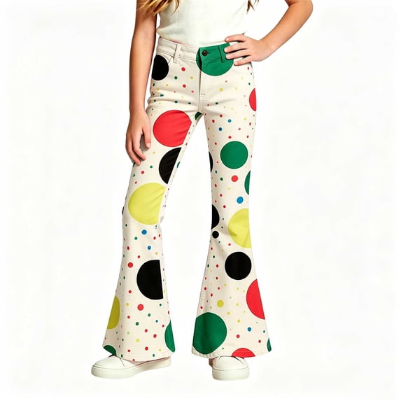 WERYOUNG Polka Dot Print Wide Leg Pants For Girls Casual High Waist Wide Leg Trousers For Kids Back To School Stage Performance Comfortable Bottom 5-6 Years